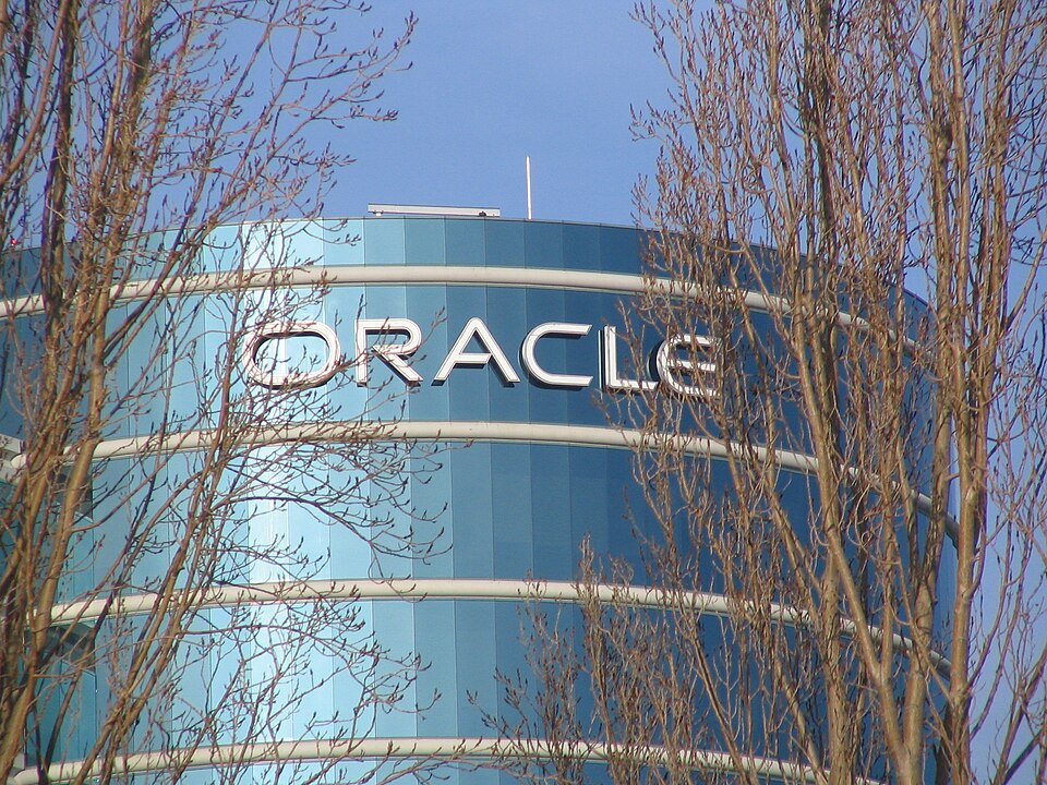 Oracle signage at its Redwood Shores campus, photographed January 18, 2005